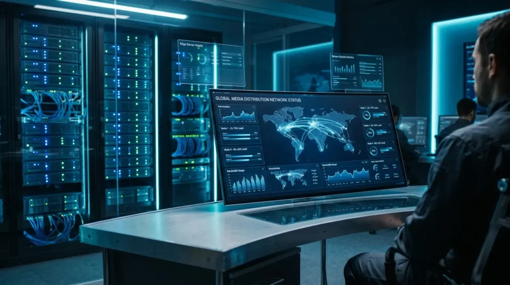 Global IPTV providers network with futuristic streaming connections