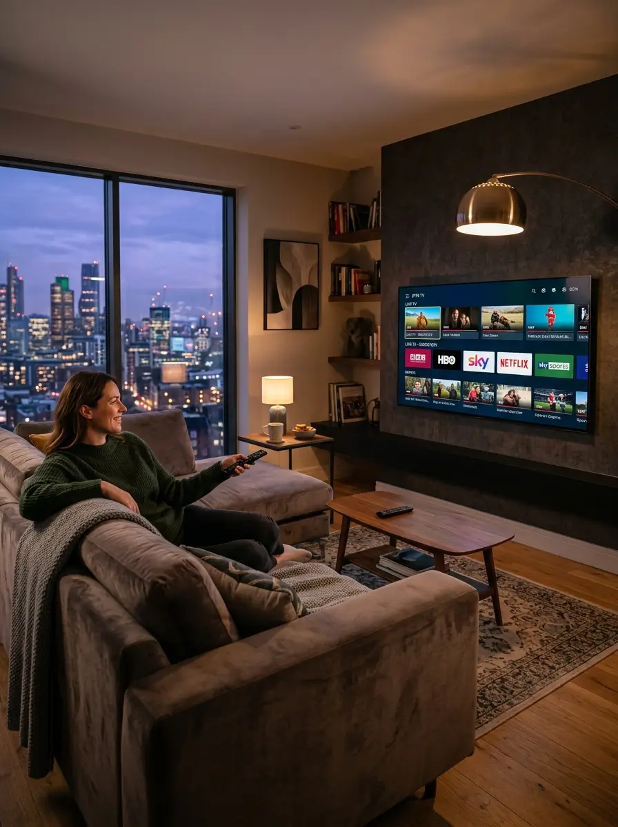 IPTV service technology illustration with cloud streaming elements