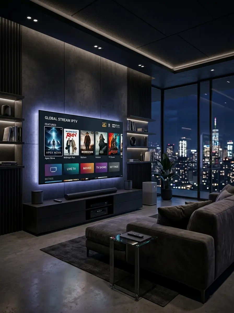 Advanced IPTV service streaming interface on modern smart television
